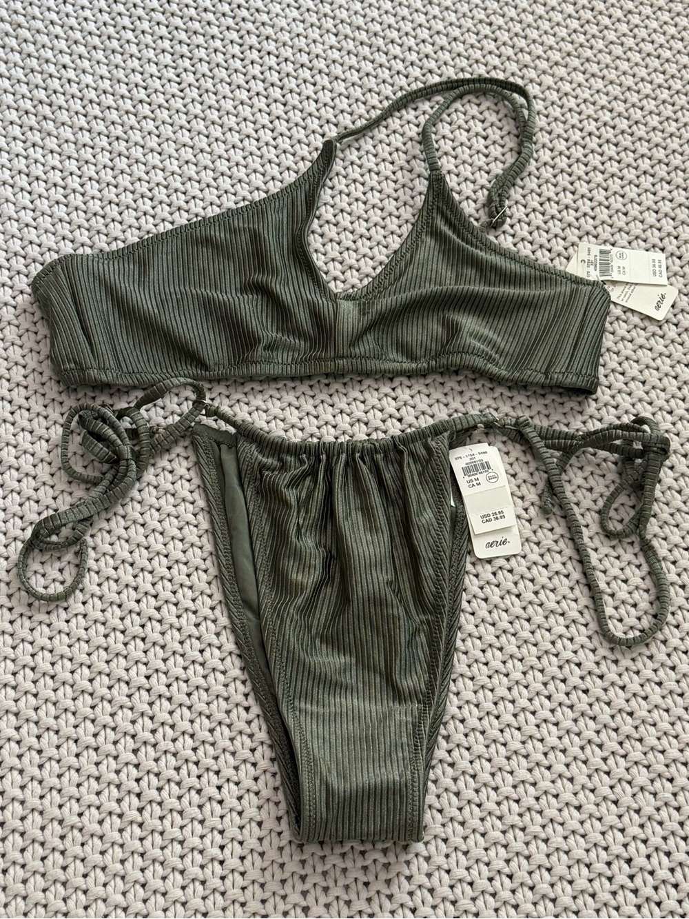 NWT Aerie Olive Green Ribbed Bikini Set - Size Medium